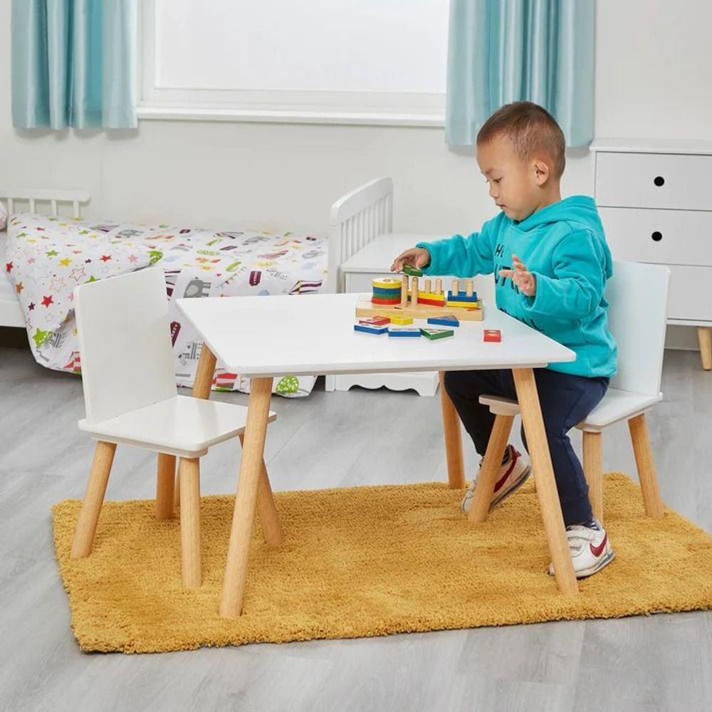 Kinder Home Dječiji drveni sto sa dvije stolice, Bijeli slika 5