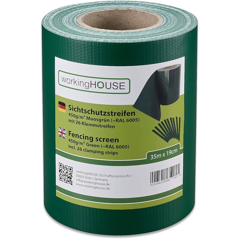 WorkingHouse PVC folija za ograde, 35m x 19cm, 26 zakački, 450 g/m2, zelena slika 1