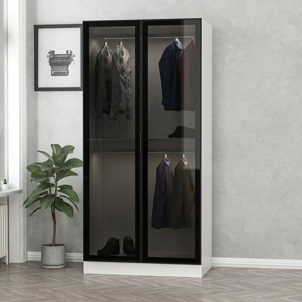 Ormar Kale Glass Black - 210 u Crno-Bijeloj Boji slika 3
