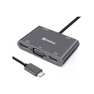 Sandberg USB-C Dock 2xHDMI + 1xVGA + USB + PD docking stanica