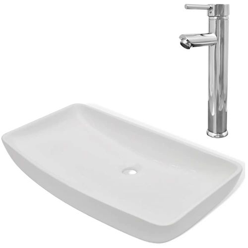 Umivaonik s miješalicom keramički pravokutni bijeli slika 11