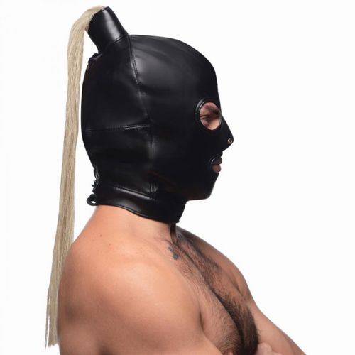 Blonde Ponytail Bondage Hood - Black slika 4