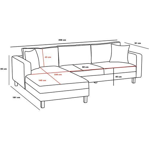 Atelier Del Sofa Kutna garnitura, Antracit Crno, Berlin Left - Anthracite, Black slika 10