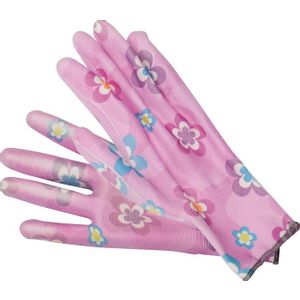 Flo rukavice za vrt s uzorkom cvjetića - svijetlo roza, veličina 9