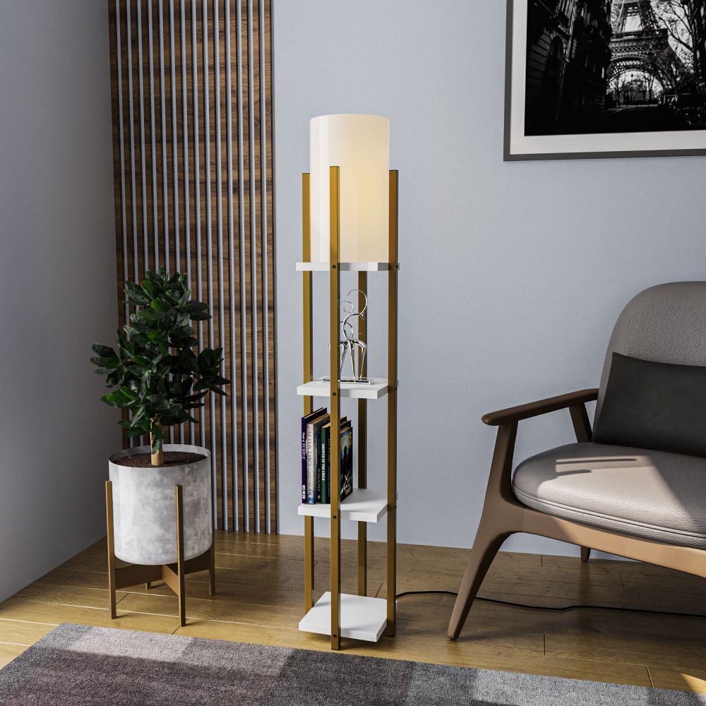 Stojeća Lampa sa Policama - 8119 Zlatna Bijela slika 1