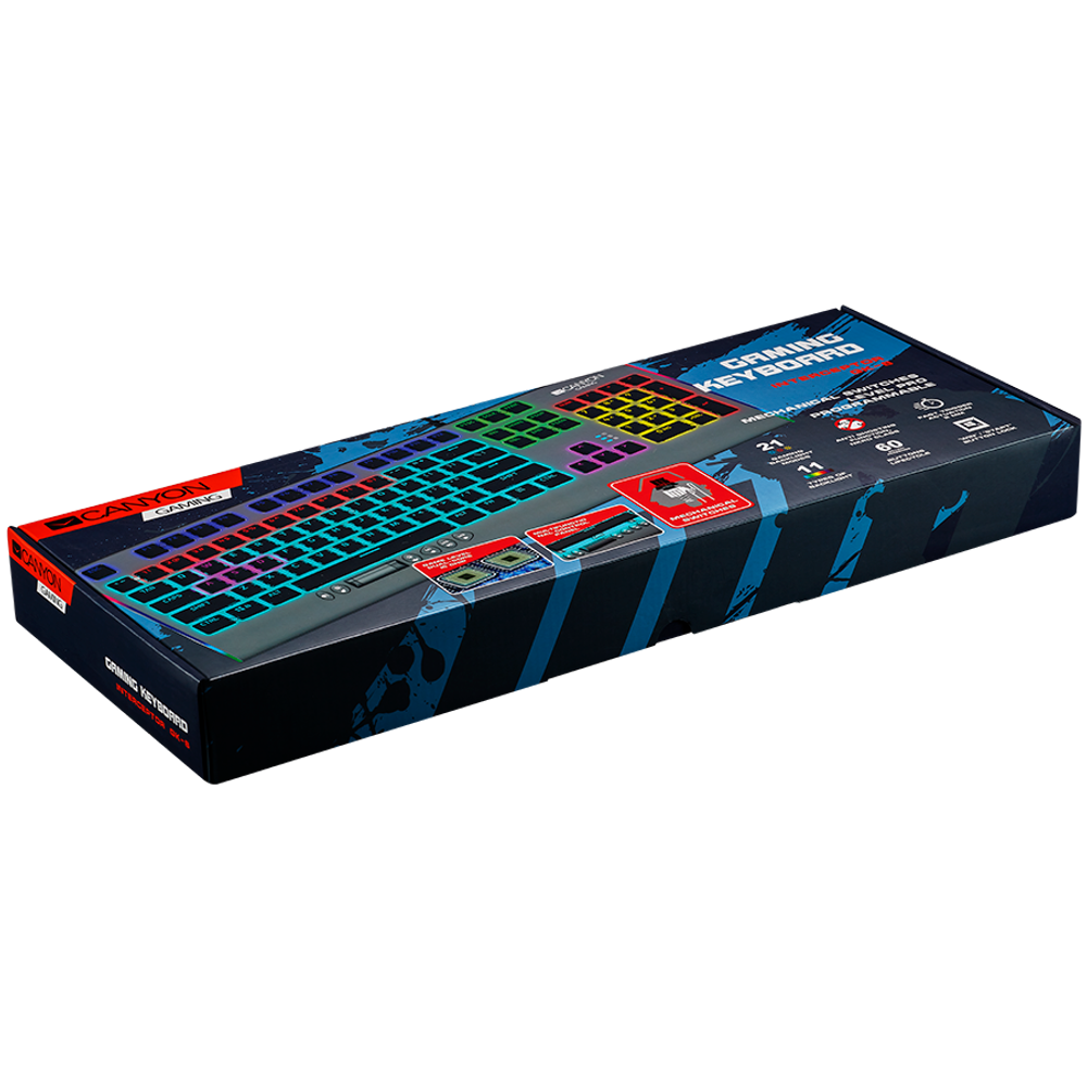 CANYON Interceptor GK-8 RGB EN Gaming Tastatura - Wired Tamno Siva slika 4