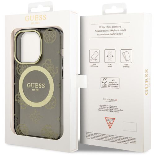 Guess Futrola za iPhone 14 Pro IML GLITTER PEONY GOLD BLACK MagSafe slika 2