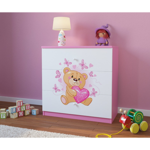Dečija komoda - medved s leptirima - roza
