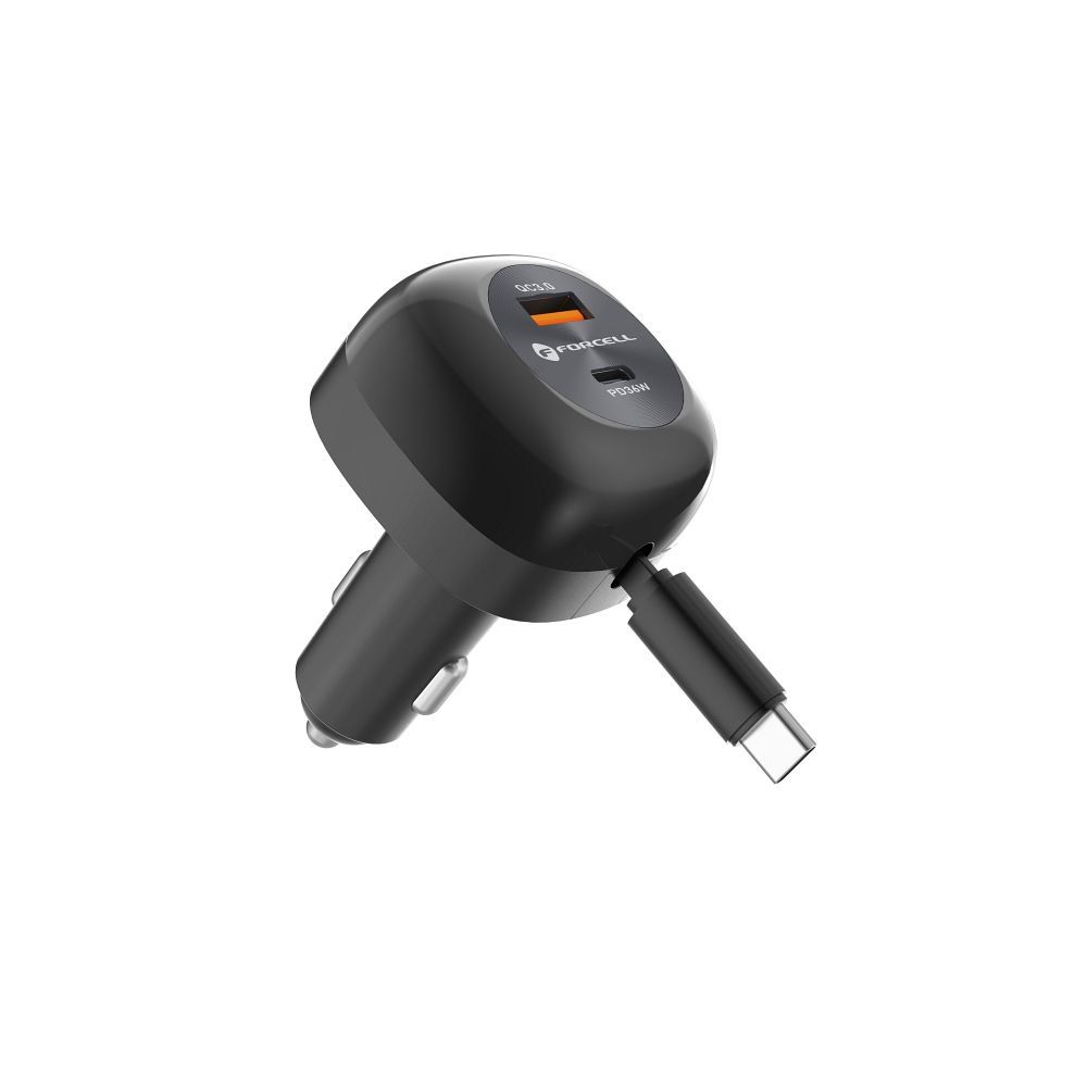 Auto punjač Forcell F-Energy Alu USB C + USB A + uvlačivi kabel USB C PD QC4.0 SFC2.0 3A 75W crni slika 2