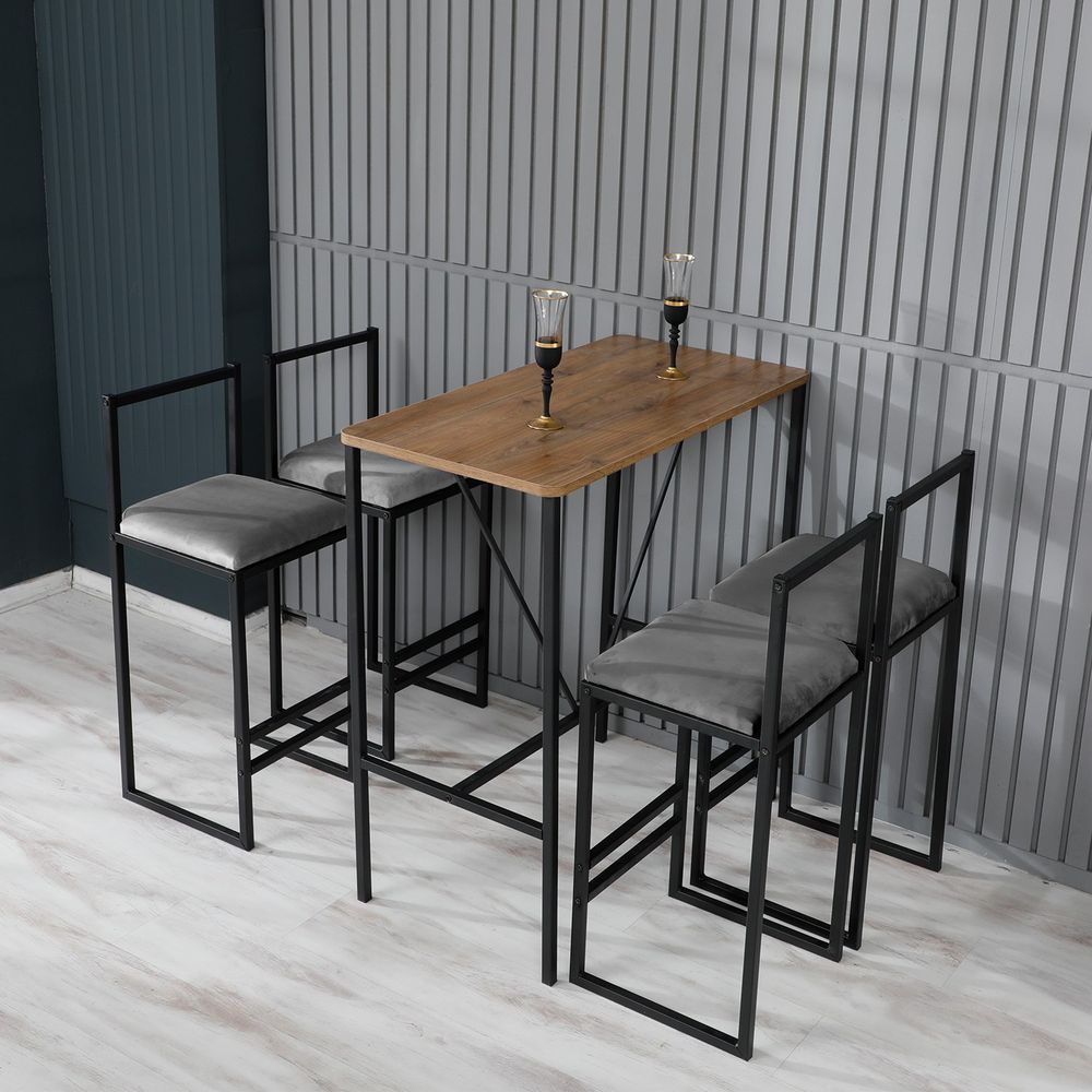 Nordic - Fume Fume Walnut Crni Bar Sto i Stolice Set (5 Komada) slika 2