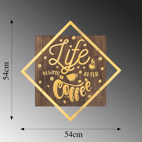 Wallity Drvena zidna dekoracija, Life Begins After Coffee - Gold slika 6