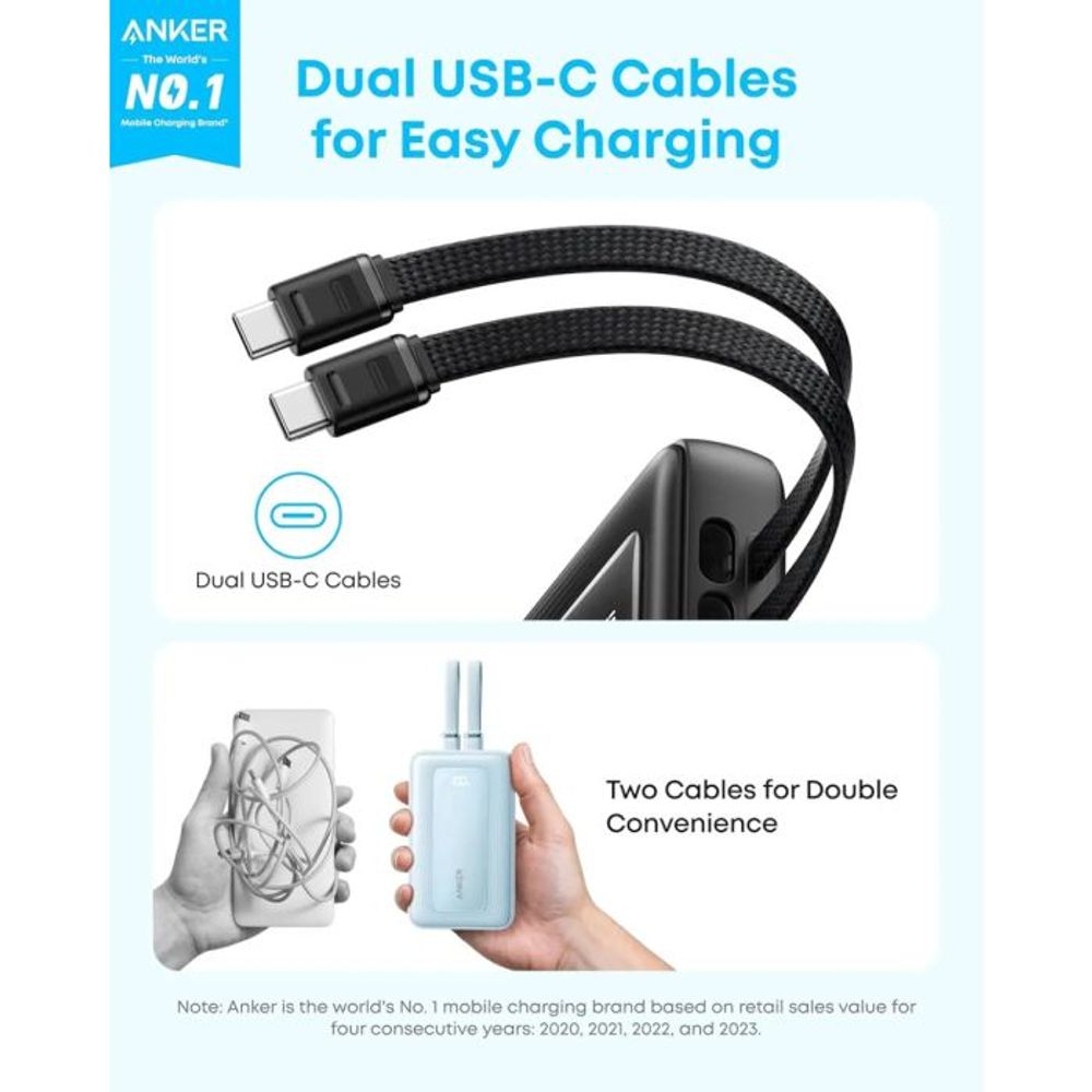 Anker Zolo powerbank 20000 mAh 45W s ugrađenim USB-C kabelom, crna slika 2