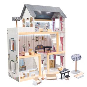 Drvena kućica za lutke + namještaj 78cm LED