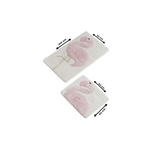 Pink Flamingo Multicolor Acrylic Bathmat Set (2 Pieces) slika 3