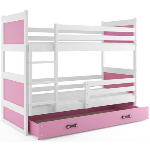 Drveni dječji krevet na kat Rico s ladicom - bijeli - roza - 200x90cm slika 2