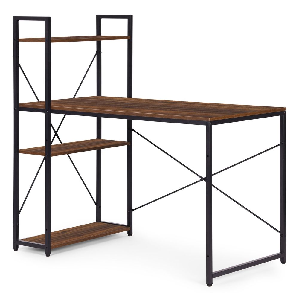 ModernHome uredski stol 120 × 60 cm s policom i 3 police – crno tamno smeđi slika 6