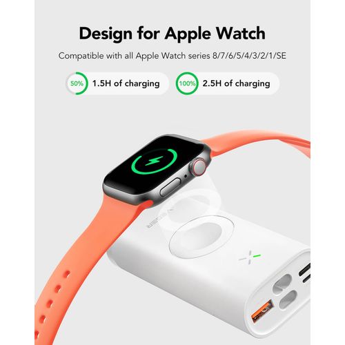 Prijenosna baterija VEGER MagFan 10000 mAh s ugrađenim kabelom i punjačem za Apple Watch, bijela slika 8