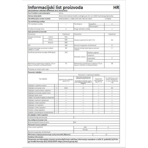 Amica Vinski Hladnjak WCB1K54B24.1 - Ugradbeni Hladnjak za 24 Boce slika 5