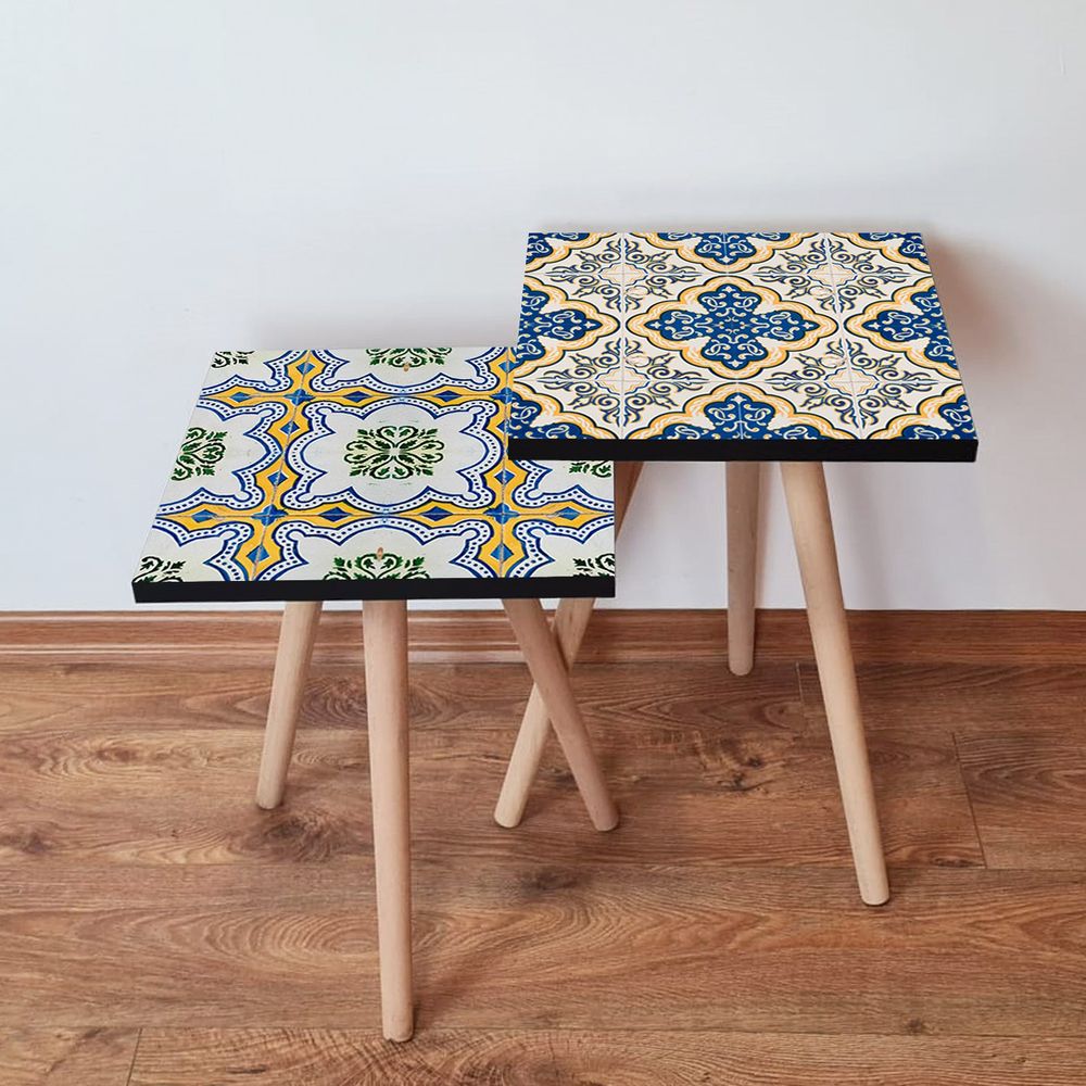 Nesting stolovi 2Shp464 - (2 komada) - boje: tamnoplava, žuta, zelena, bijela slika 1