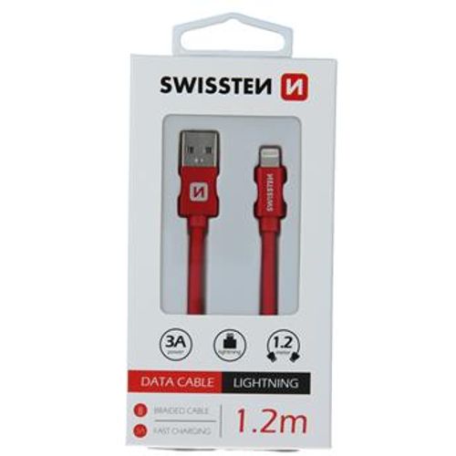 Data kabl tekstil USB na iPhone 1.2m crveni, SWISSTEN slika 1