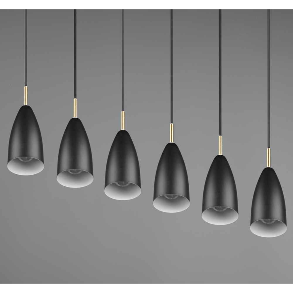 Trio Lighting luster FARIN – crno-mat, 6 × E14, podesiva visina, 90 cm slika 4