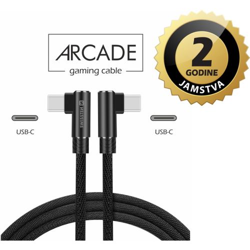SWISSTEN kabel Arcade USB-C/USB-C, 3A, 1.2m, L-konektor, crni slika 1