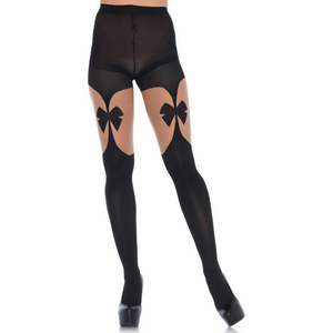 OPAQUE ILLUSION GARTERBELT TIGHTS WITH FRONT AND BACK BOW