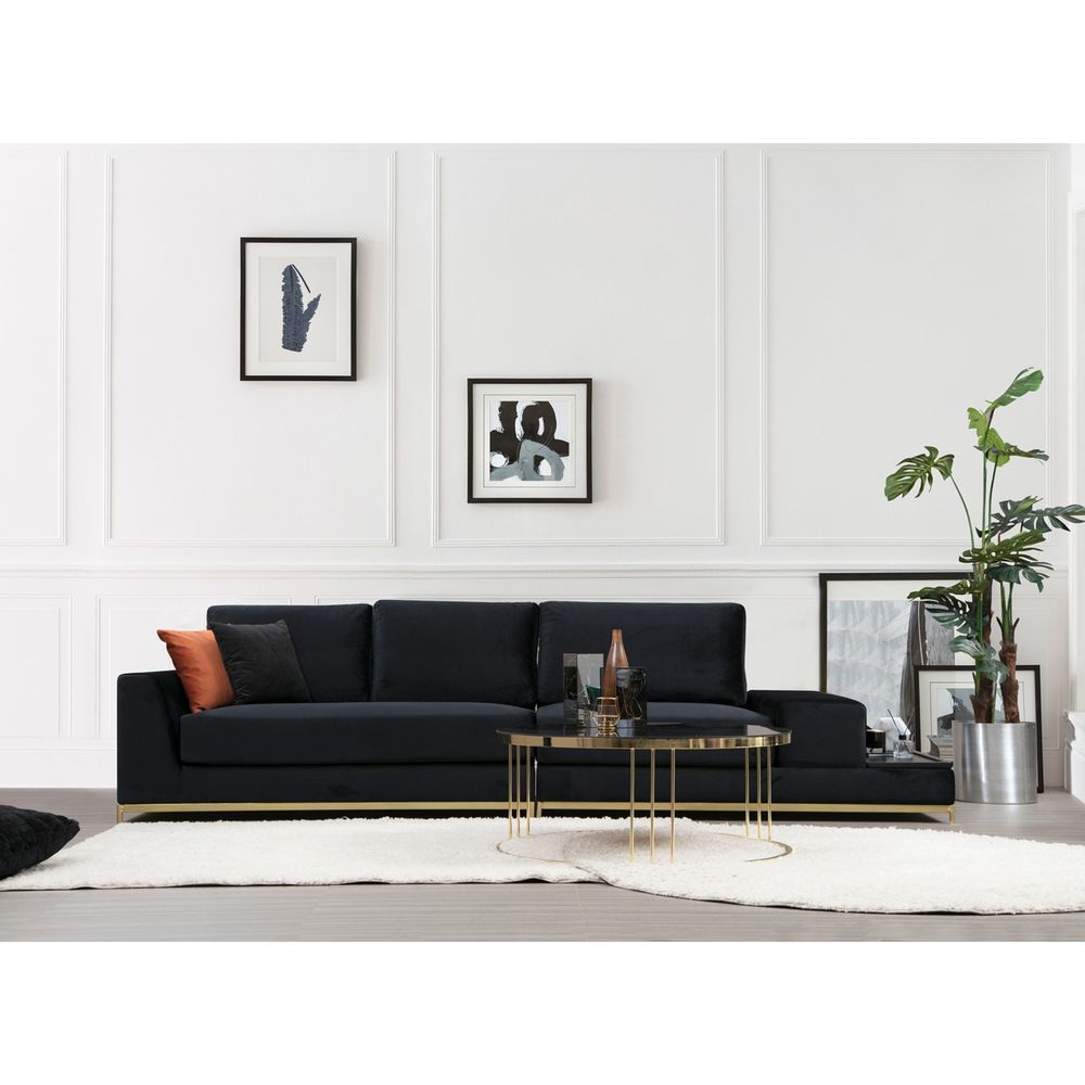 Sofa sa Bočnim Stolom - Crna i Zlatna, 4-Sjedala slika 1