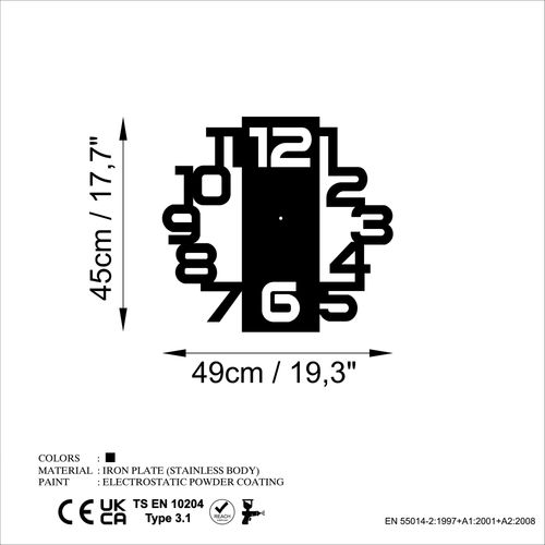 Wallity Ukrasni metalni zidni sat, Numbers slika 6