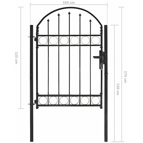 Vrata za ogradu s lučnim vrhom čelična 100 x 125 cm crna slika 19