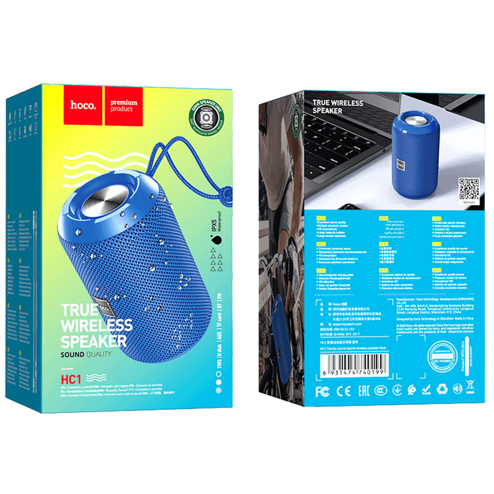 hoco. Zvučnik bežični, Hoco HC1, Bluetooth, 1200mAh, 5W, IPX5 - HC1 Blue slika 2