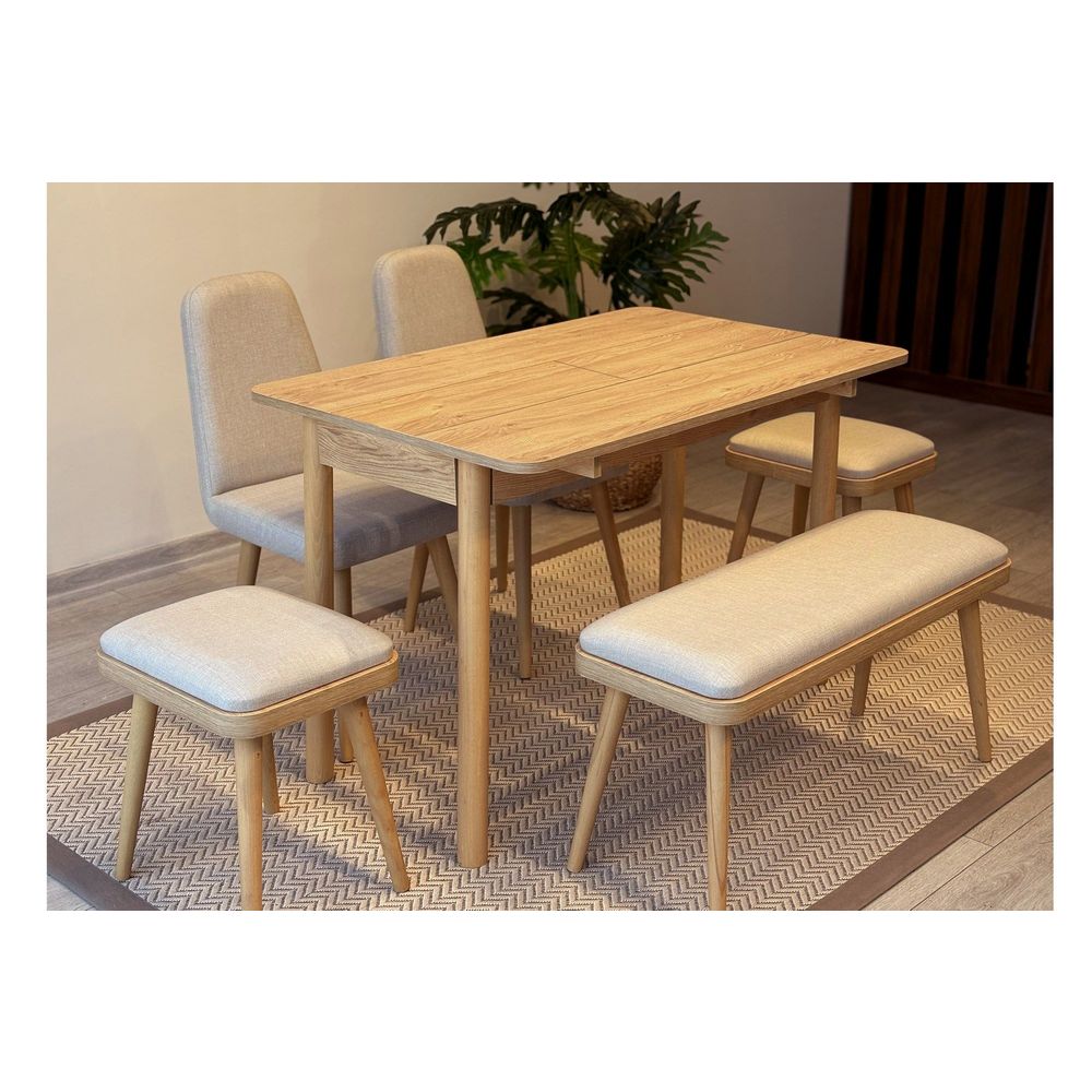 Proširivi set trpezarijskog stola i stolica Vina Mini 03 (6 komada namještaja) - iverica u bojama hrasta i krem slika 6