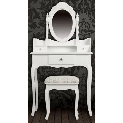 Toaletni stolić s ogledalom i stolcem bijeli slika 27