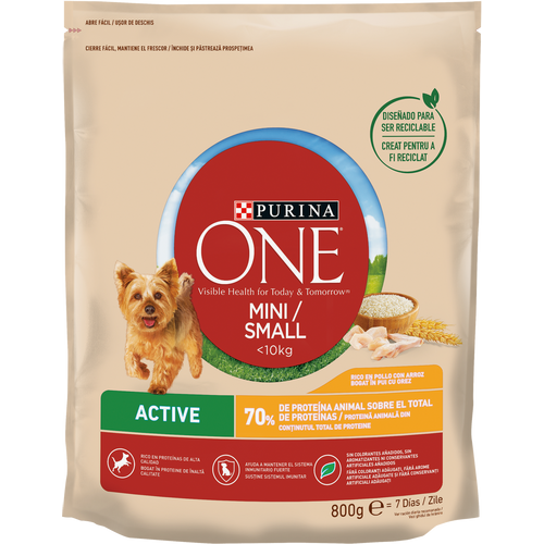 Purina ONE® Mini Active Hrana za pse, bogata piletinom, s rižom 800g slika 1