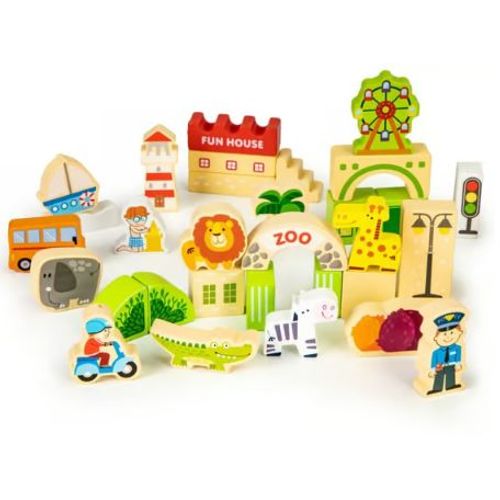 Eco Toys Drvene Edukativne Kocke City Zoo 120 Komada slika 2