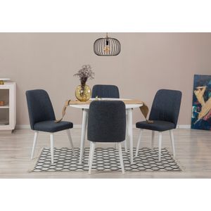 Vina 1048 - Bijeli i Plavi Produživi Trpezarijski Sto i Stolice Set (5 Komada)