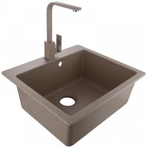 Inter Ceramic sudoper usadni kvadratni sa slavinom 55x48 cm + sifon, granit bež