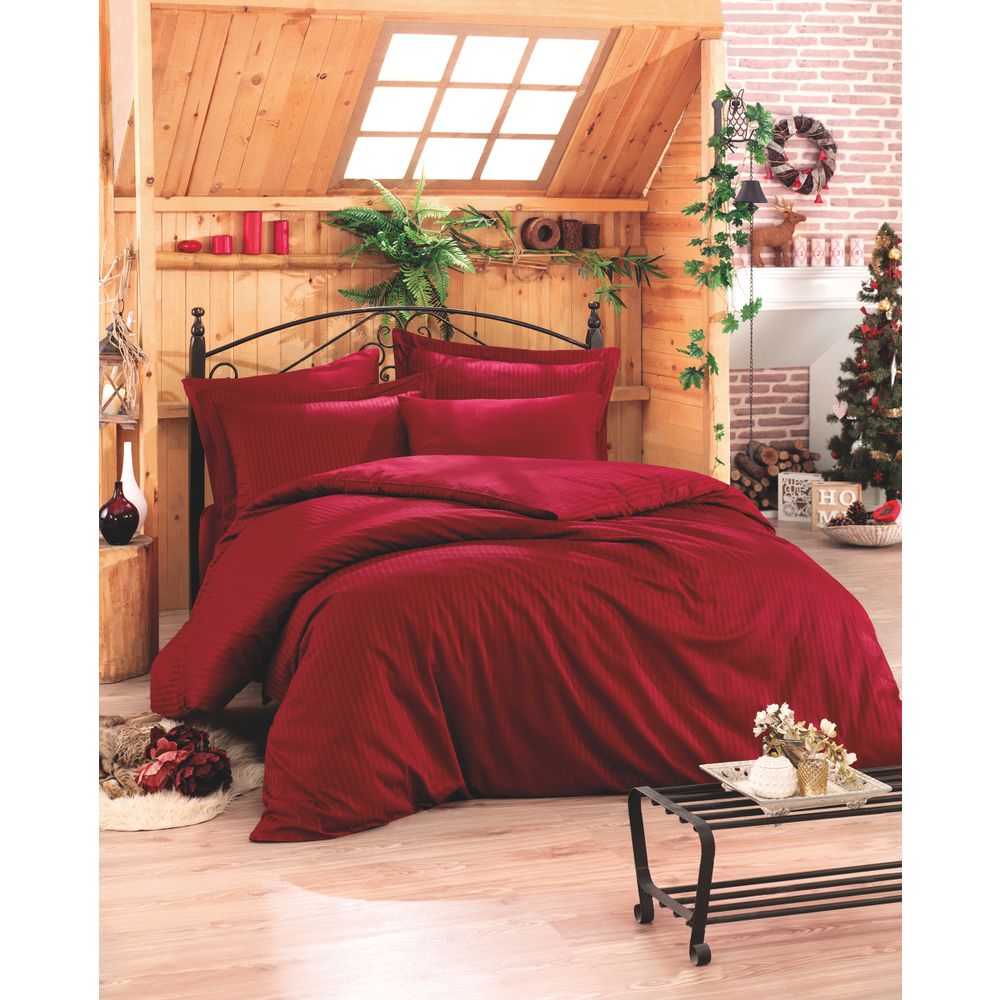 Stripe - Claret Red v2 Set Posteljine od Satena u Bordocrvenoj Boji slika 1
