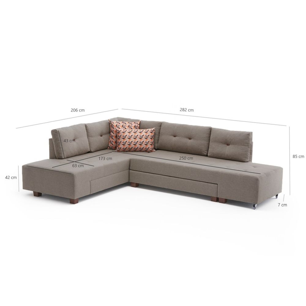 Ugaona Sofa na Razvlačenje Manama - Krem Boja, Lijevi Kut slika 7