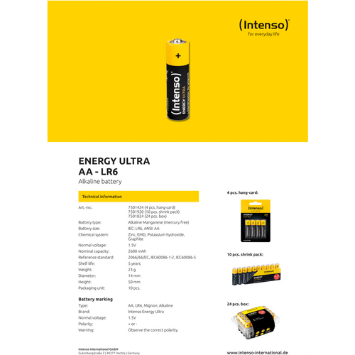 (Intenso) Baterija alkalna, AA LR6/10, 1,5 V, blister 10 kom slika 5