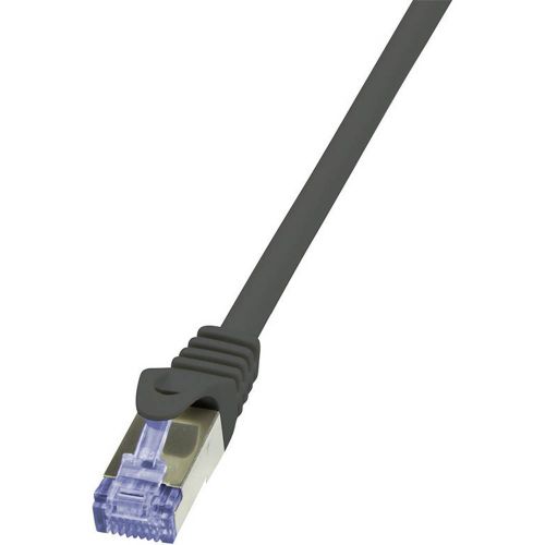 LogiLink CQ3013S RJ45 mrežni kabel, Patch kabel cat 6a S/FTP 0.25 m crna vatrostalan, sa zaštitom za nosić 1 St. slika 1