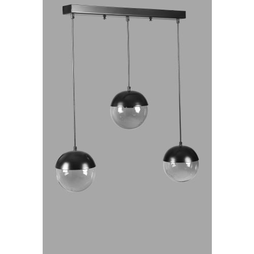 Küre 3 Lü Sıralı Siyah Füme Camlı Sarkıt Dark Grey Chandelier slika 2