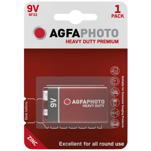 Agfa Zinc baterije, 6F22, 9 V, blister 1 kom. - 9V B1 slika 1