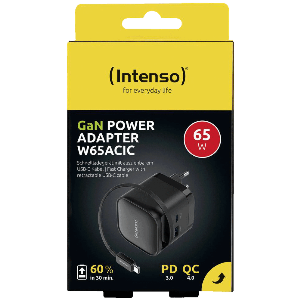 (Intenso) Punjač kučni sa type C kabelom / Power Adapter W65ACIC GaN, 1xUSB-A, 1xUCB-C, 65W  slika 1