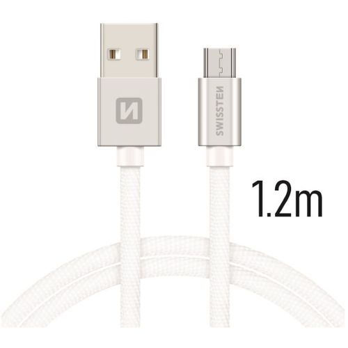 SWISSTEN kabel USB/microUSB, platneni, 3A, 1.2m, srebrni slika 1