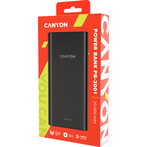 CANYON PB-2001 Power bank 20000mAh Li-poly battery, Input 5V/2A , Output 5V/2.1A(Max), 144*69*28.5mm, 0.440Kg, Black slika 3