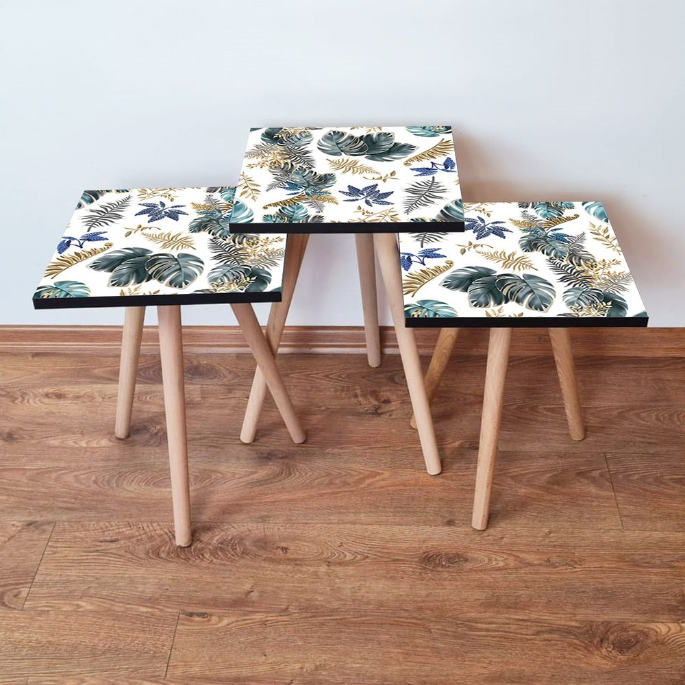 Nesting Table 3Shp217 - Set od 3 komada u bež, zelenoj, zlatnoj i mornarskoj plavoj slika 1