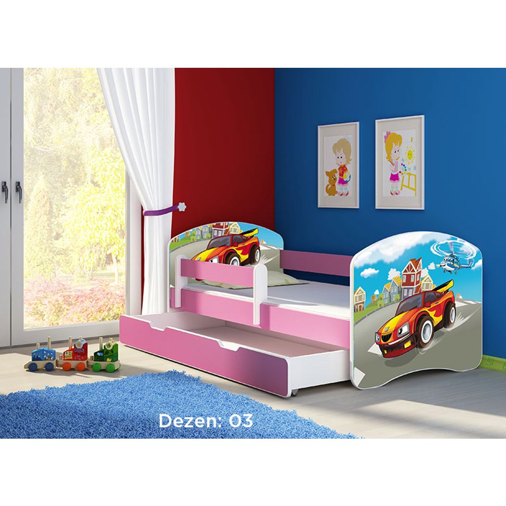 ACMA Dječiji krevet Acma II sa ladicom Pink - 140x70cm - Dezen 03 slika 2
