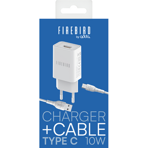 Zidni punjač FIREBIRD by ADDA CH-003-WH, s USB-A na Type-C kabelom, 1m, 10W, 2.1A, bijeli