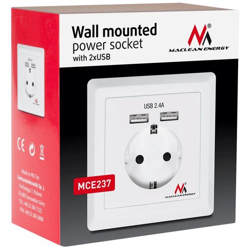 Maclean Strujna utičnica, schuko, sa 2 x USB port za punjenje - MCE237 slika 3